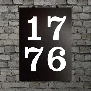 Détail d'un autocollant en vinyle avec le numéro 1776 sur un mur de briques grises