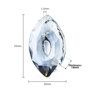 Detailed macro view showing 50mm crystal pendant dimensions with precise size annotations