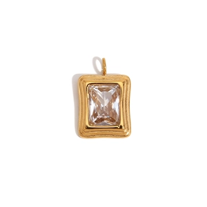 Minimalist 18K gold plated rectangular clear zircon pendant for necklace charm