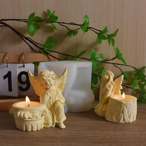 Detail of DIY angel and flower fairy silicone mold with gypsum candle holder crafts