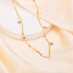 Collier chic en acier inoxydable doré orné de pendentifs étoiles et lunes pour femmes