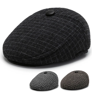 Men Winter Flat Cap Plaid Woolen Cotton Warm Ear Protection Retro British Newsboy Hat