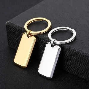 Minimalist silver and gold rectangular stainless steel keychains with mirror finish