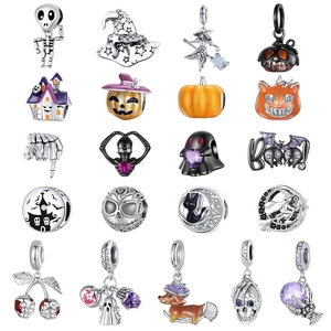 Halloween Charms 925 Sterling Silver Pumpkin Skull Ghost Witch DIY Beads Enamel Dark Gothic Jewelry Accessories For Women