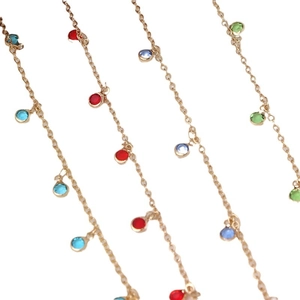Gold plated DIY chain with colorful round zircon pendants in blue red and green