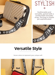 Mini hard shell suitcase crossbody bag with Forever Young strap detail and textured surface