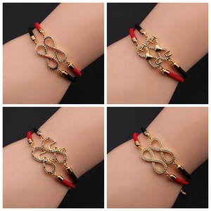 Infinity Heart Woven Bracelet Copper Zircon Adjustable Love Hamsa Hand Jewelry For Couples Women