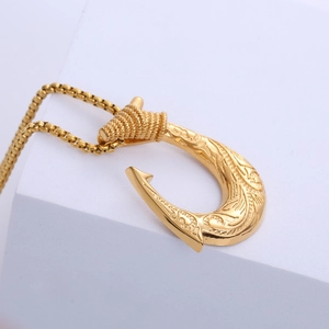 Hawaiian style fish hook pendant necklace in 18k gold plated stainless steel