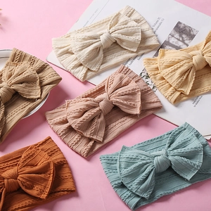 Baby Girls Soft Nylon Headband Large Bow Cable Knit Jacquard Elastic Hair Band For Toddler Infants Hair Accessories
