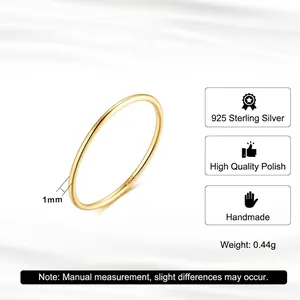 Minimalist 1mm gold-plated S925 sterling silver ring with high polished finish