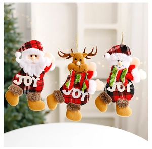 Detailed plush Christmas ornaments set with Santa, Reindeer, and Snowman on a festive tree
