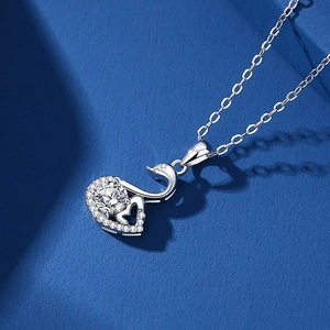 Elegant S925 sterling silver swan pendant necklace with a brilliant moissanite stone