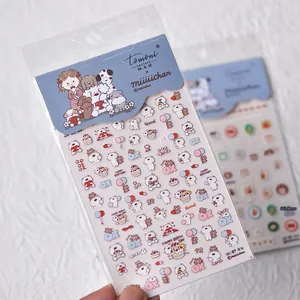 Detail of thin resilient cartoon nail stickers featuring MC-27 dog and bear patterns