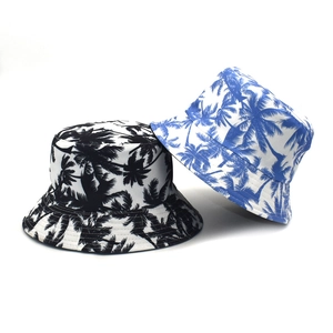 Cotton Bucket Hat Tropical Palm Tree Print Reversible Sun Protection Outdoor Beach Travel Fisherman Hat For Women Men