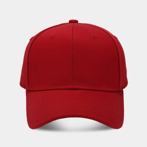Classic red solid color hard top baseball cap with curved brim and adjustable cotton fabric