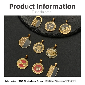 Detailed collection of 18K gold plated 304 stainless steel pendants with crystal inlay