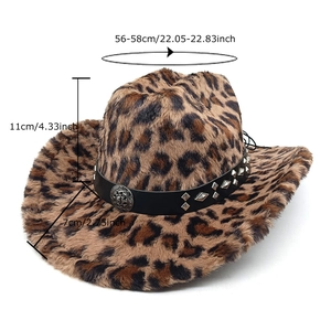Chapeau de cowboy en peluche léopard avec bande cloutée et boucle vintage
