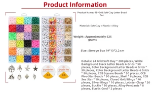 DIY jewelry kit with 48-grid storage boxes containing 6mm clay beads and metal charms