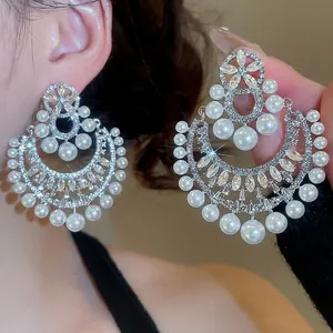 Orecchini Lampadario Con Künstliche Perle Vintage Per Donna Con Design Fiore Strass Perno In Argento Gioielli Eleganti