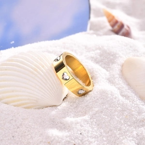 Heart Shaped Zircon Stainless Steel Ring 18K Gold Plated For Women Fashion Jewelry Elegant Accessories
