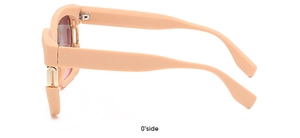 Side view of square peach sunglasses featuring wide matte temples and gold hinge details