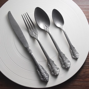 Vintage Relief 304 Stainless Steel Flatware Elegant Antique Style Dinnerware For Steak Table Service
