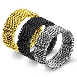 Mesh Woven Band Ring Stainless Steel Industrial Grid Design Business Modern Minimalist Jewelry Accessory For Men