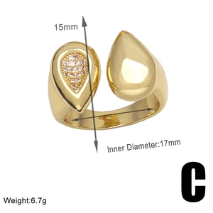 Detail showing 15mm height and 17mm inner diameter of the gold drop ring with zircon