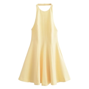 Women's Sexy Halter Neck Sleeveless Slim Fit A-Line Mesh Midi Dress Solid Color Summer Party Clubwear Fashion Pullover Dress