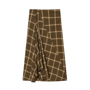 Women Plaid Midi Skirt Asymmetric Draped A-Line High Waist Polyester Streetwear Retro Fashion Party Wear