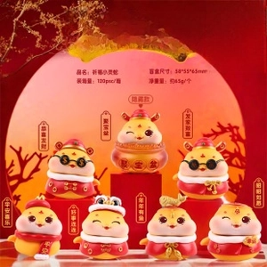 Set of 7 New Year Snake Blind Box Figures in red and yellow with size 58x55x65mm
