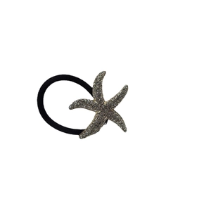 Starfish hair tie with gold metallic star and sparkling rhinestones for ponytail
