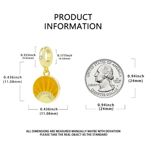 Detailed technical drawing showing 925 silver sun pendant dimensions with scale coin