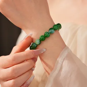 Luxury green stone beaded bracelet for women with elegant round beads and natural texture
