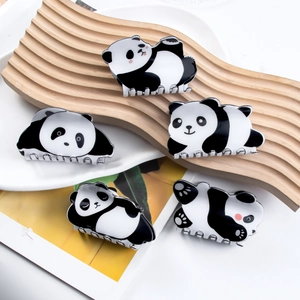 Set of 5 cute panda hair claws in black and white acrylic for women's stylish hair styling