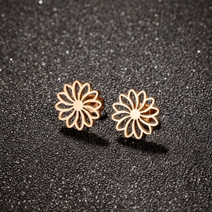 Elegant rose gold hollow daisy flower stud earrings in durable stainless steel