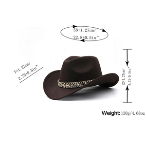 Dark brown wool western cowboy hat with ethnic braided band and leather belt decoration