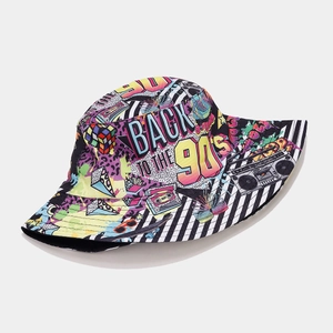 Classic 90s retro graffiti bucket hat with Back to the 90's print and pop art design