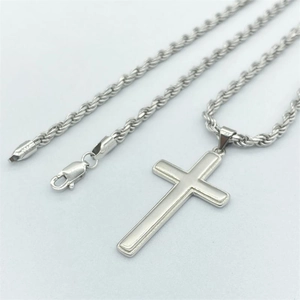 Minimalist S925 sterling silver cross pendant necklace for men and women on light background