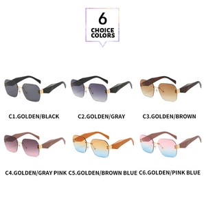 Collage of rimless square sunglasses in six gradient colors with metal temples