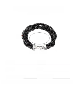 Detail view of multi-layer black stainless steel chain bracelet with measurements
