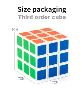 Isometric view of white 3x3 educational cube toy showing 7cm x 7cm x 7cm dimensions