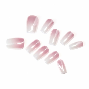 Pink and white gradient press-on nails with a glossy finish, 10 pieces set for women