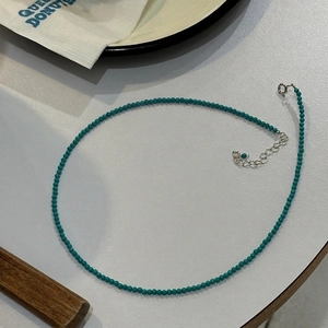 Minimalist 925 turquoise beaded necklace with adjustable silver clasp for women