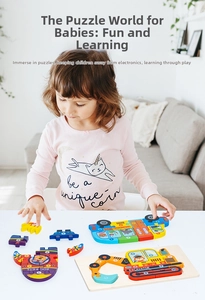 Macro detail of wooden educational puzzles featuring numbers and transport shapes for toddlers