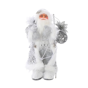 Traditional 30cm Santa Claus figurine in elegant silver, white, and grey festive tones