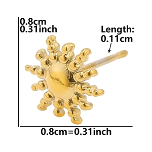 Macro detail of sunburst earring in 304 stainless steel showing 0.8cm diameter size