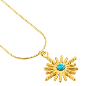 Collier pendentif soleil turquoise doré en acier inoxydable chaîne clavicule vintage