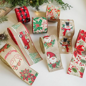 Rubans de Noël en lin avec motifs gnomes pour la décoration du sapin de fête