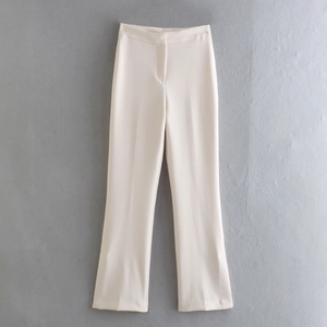 Women's high waist straight-leg trousers in creamy white color with a minimalist design